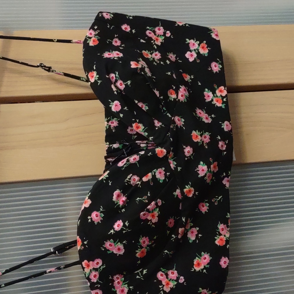 Zara NWTs Corset/Bustier Top Black with Pink & Green Florals